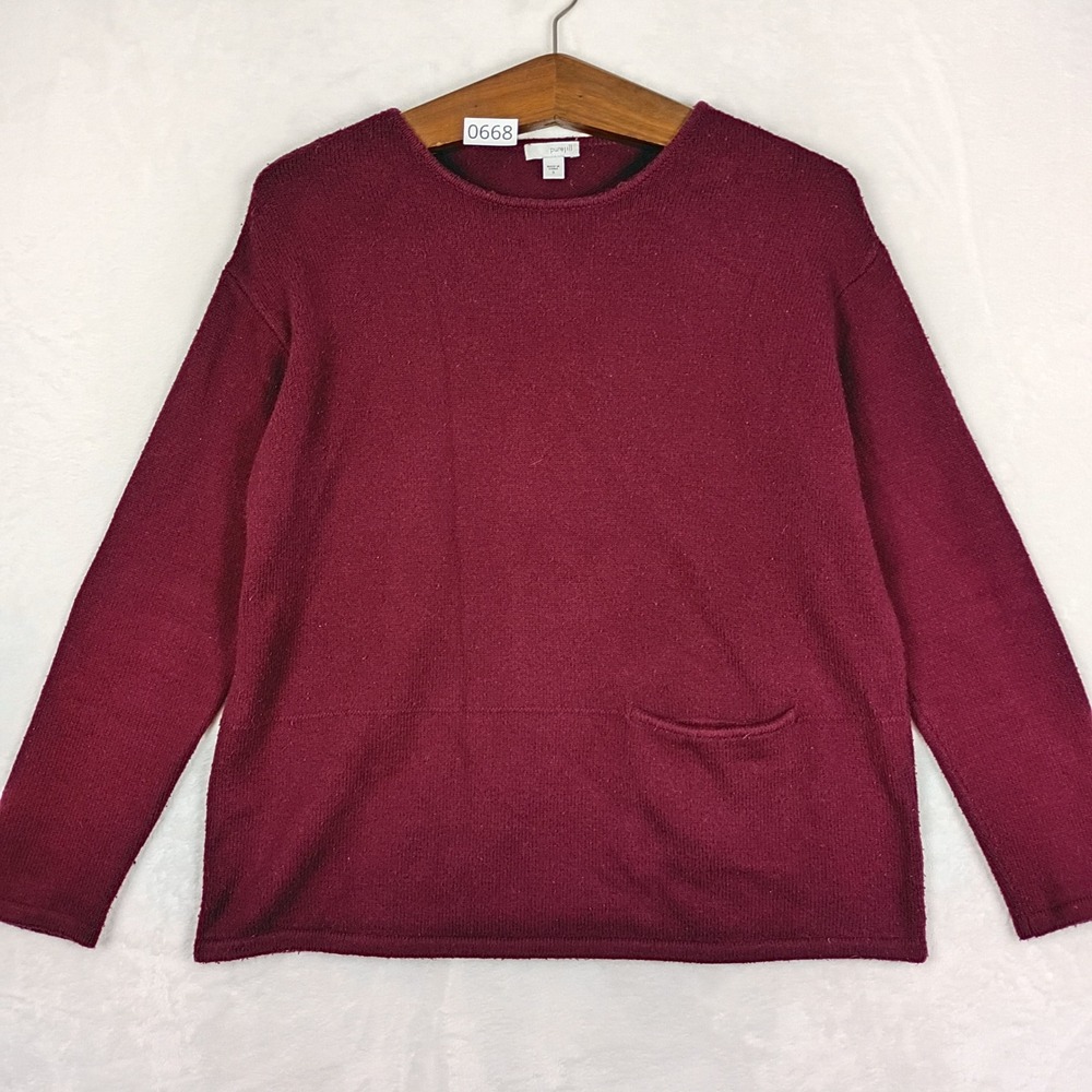 Pure Jill Sweater Womens Small Burgundy Knit Pocket Gorpcore Cottage Minimalist